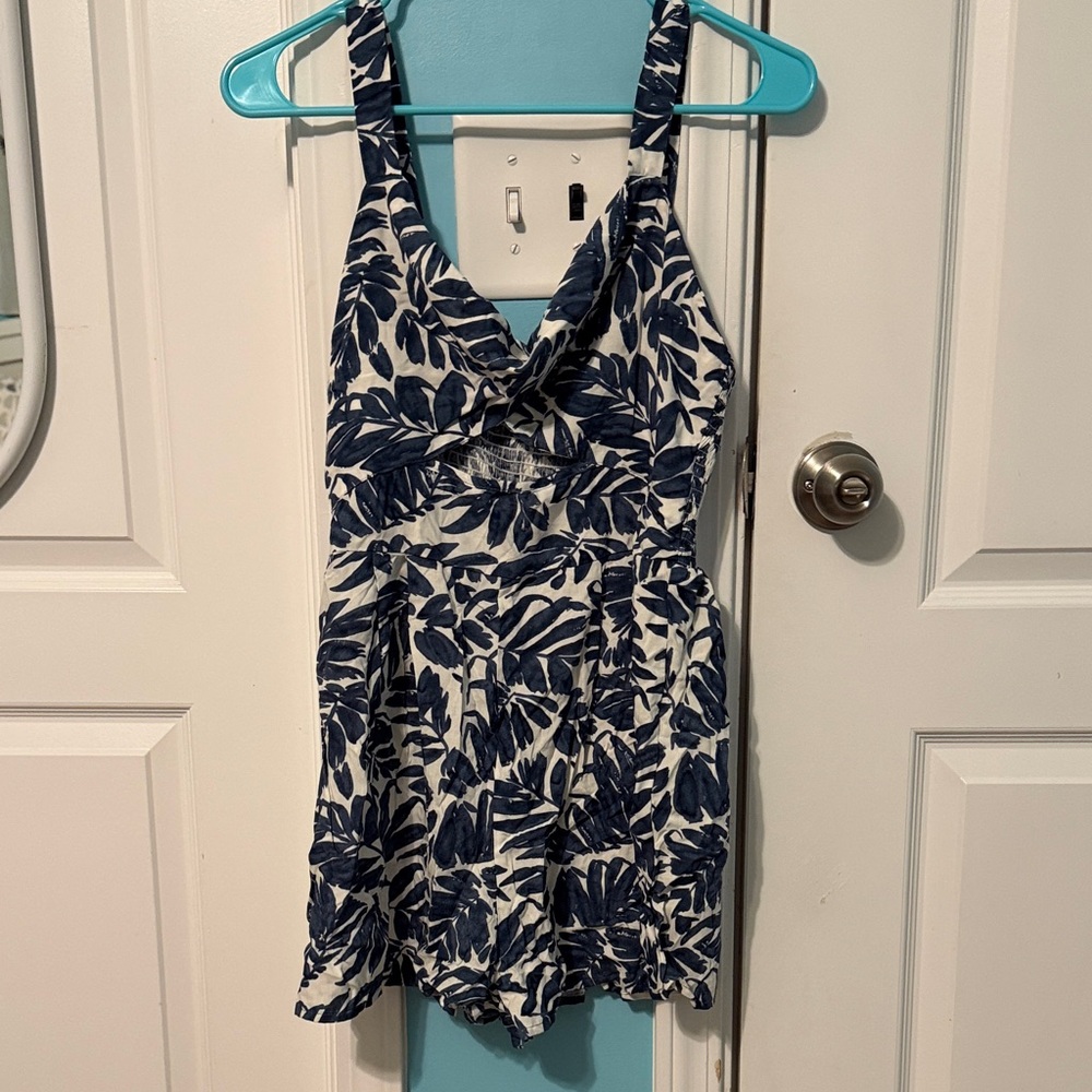 SHEIN Navy Leaf Print Sleeveless Jumpsuit